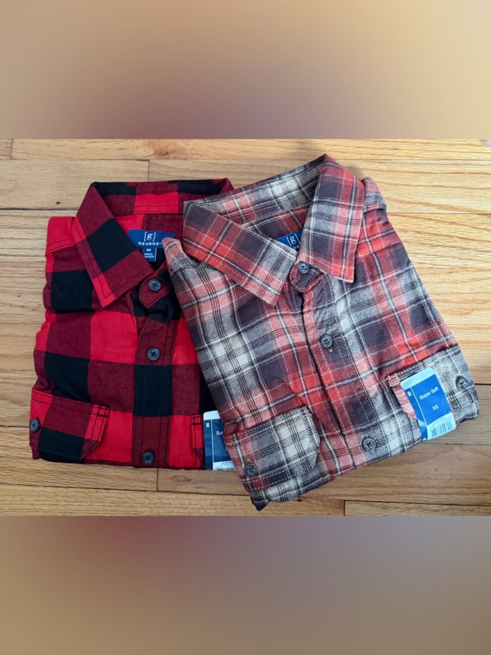 Two George Men's Flannel Duo - Red & Rust Plaid